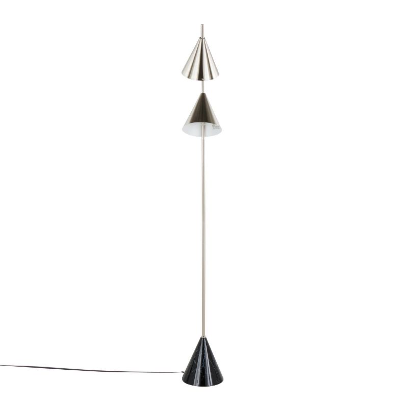 LumiSource Cone 65&#34; Contemporary Metal Floor Lamp in Plated Nickel with A Black Faux Marble Metal Base, 3 of 11