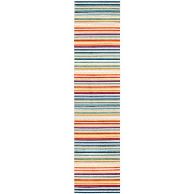 Ivory and Green Geometric Synthetic Runner Rug