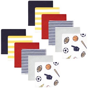 Hudson Baby Infant Boy Flannel Cotton Washcloths, Sports Fan 12 Pack, One Size - 1 of 4