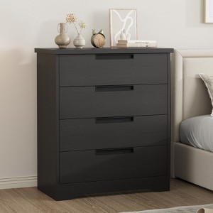 4 Drawer Dresser for Bedroom, Black Chest of Drawer Nightstand with Embedded Handles, Wooden Dresser Organizer for Living Room Nursery Entryway Closet - 1 of 4
