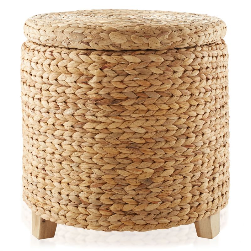 Casafield 17" Round Storage Ottoman with Lid, Handwoven Footrest for Living Room, Bedroom, Bathroom, Home Office, 3 of 8