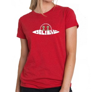 LA Pop Art Believe UFO - Women's Premium Blend Word Art T-Shirt - 1 of 4