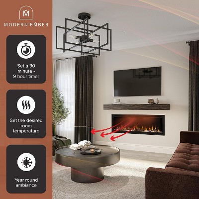 Modern Ember 72-Inch Black Smart Linear Electric Fireplace with LED Flames