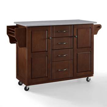 Eleanor Stainless Steel Top Kitchen Cart Mahogany/Stainless Steel - Crosley