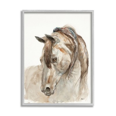 Stupell Industries Gentle Horse Portrait Farm Animal Watercolor Detail Framed Giclee Art