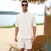 Men's 2 Pieces Cotton Linen Set Casual Long Sleeve Henley Shirts and Shorts Summer Matching Outfits - 3 of 4