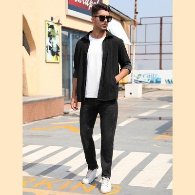 Men's Corduroy Shirts Button Down Casual Long Sleeve Jacket Blouse with Slip Pocket