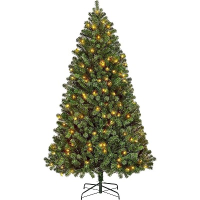 7.5ft Prelit Christmas Tree, Artificial Christmas Tree  w/ 1405 PVC Branch, Pre-Strung 400 Warm White LED Lights