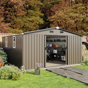 Heavy-Duty 10x12FT Metal Outdoor Storage Shed with Protective Film, Sunlit Windows & Waterproof Steel Panels - Coolbibila - 1 of 4