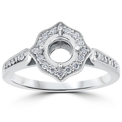 Pompeii3 1/5ct Vintage Halo Diamond Engagement Ring Setting 14k White Gold With Milgrain