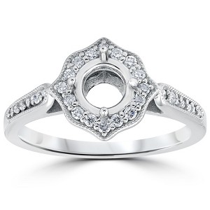 Pompeii3 1/5ct Vintage Halo Diamond Engagement Ring Setting 14k White Gold With Milgrain - 1 of 4