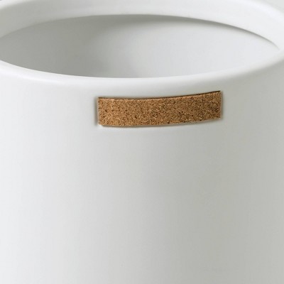 White Ceramic Wastebasket with Cork Accent, 9.4" High