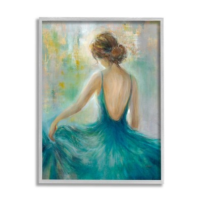 Stupell Industries Woman Green Dress Painting Framed Giclee Art