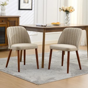 Wooden Upholstered Dining Chairs Set of 2: Padded seat, wood legs. Modern fabric side chairs for kitchen, dining room, cafe - 1 of 4