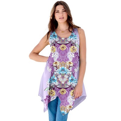 Roaman's Women's Plus Size Handkerchief Hem Tunic Tank