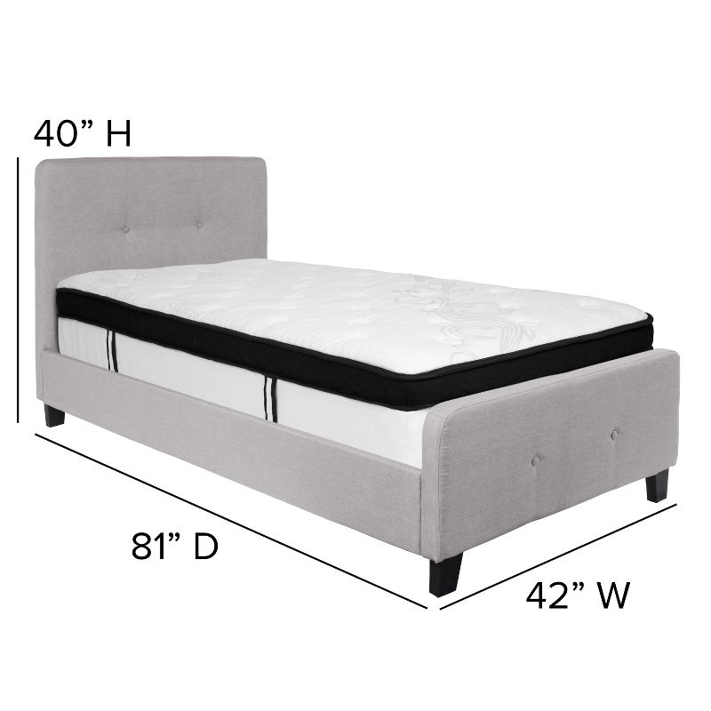 Emma and Oliver Twin Two Button Tufted Platform Bed/Memory Foam Mattress-Light Gray Fabric, 3 of 5
