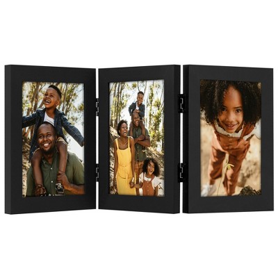 Americanflat Tri-Folding Picture Frame to Display 3 Photos at Once - Black