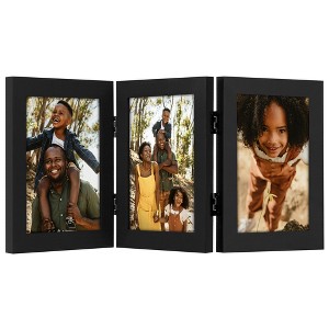 Americanflat Tri-Folding Picture Frame to Display 3 Photos at Once - Black - 1 of 4