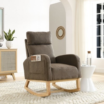 Sapphtopaz 1pc Accent Chair with High Backrest Two Side Pocket Lounge Chair Living Room Chair Comfy Chair Arm Rocking Chair for Living Room