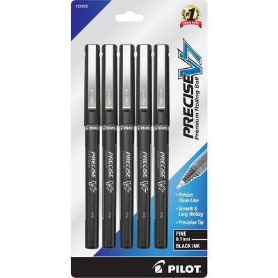 Precise 5pk V7 Premium Rolling Ball Pens Fine Point 0.7mm Black Ink