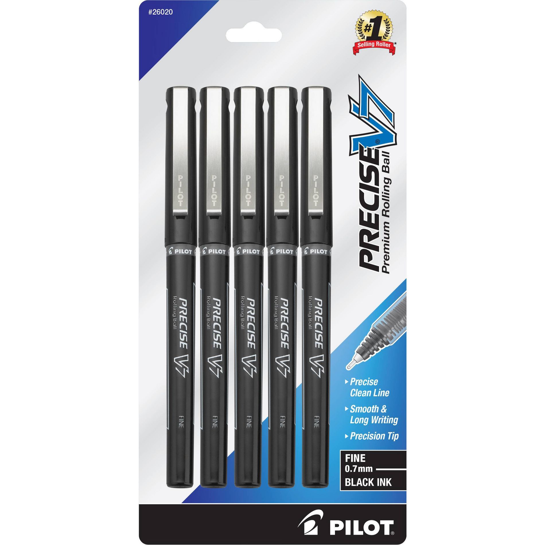 Pilot 5pk Precise V7 Fine Point 0.7mm Black Ink