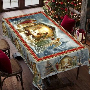 Christmas Tablecloth, Snowman Snowflake Stain-Resistant Dining Table Cover for Holiday Decor - 1 of 4
