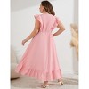 Women's Plus Size Summer Dress with Pocket Ruffle Cap Sleeveless V Neck Side Split Long Beach Maxi Dress,pink,XL - 4 of 4