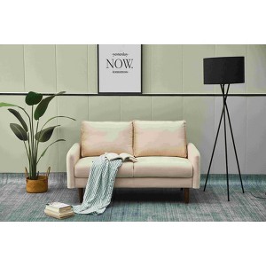 Velvet Loveseat Mid-Century Modern Sofa Tufted Couch with Wooden Legs for Living Room - 1 of 4
