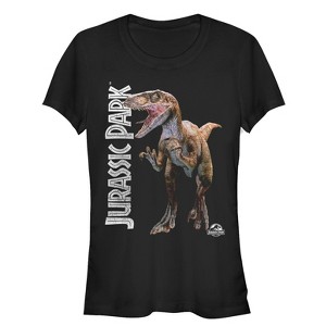 Juniors Womens Jurassic Park Velociraptor Logo T-Shirt - 1 of 3