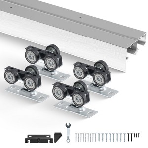 VEVOR Bypass Door Hardware,5ft Heavy Duty Bypass Sliding Door Hardware Kit,Door Hardware Set for 2Door,Fit Door Thickness 1 3/8"-1 3/4",Black&Silver - 1 of 4