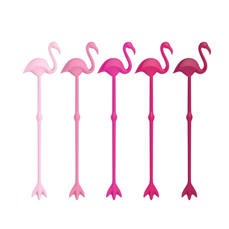 TrueZoo Pink Flamingo Stir Sticks 5 Pcs - Extra Long Cocktail Drink Stirrers, Reusable Stirrers for Cocktails, Coffee, Tea - Set of 5, Multicolor, 1 of 5