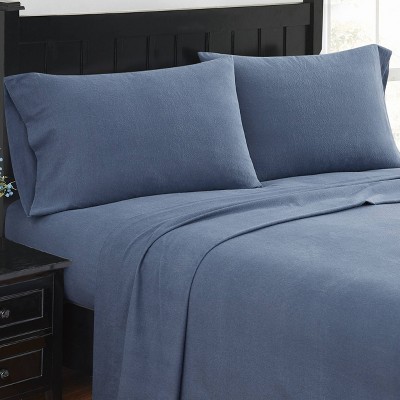 King Solid Blue Flannel Cotton Sheet Set