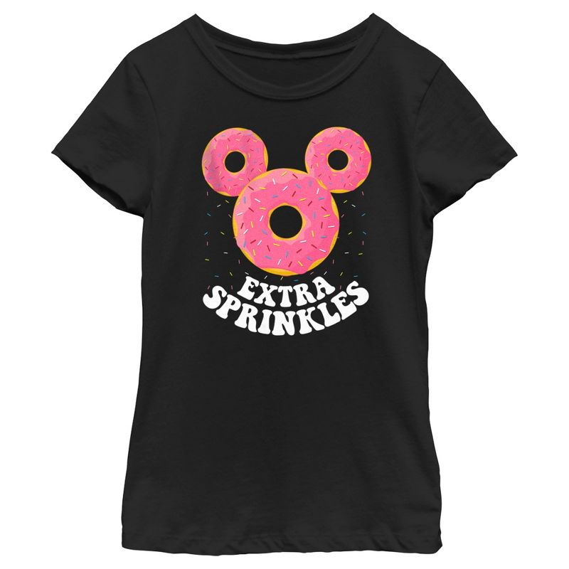 Girl's Disney Mickey Mouse Extra Sprinkles Donut Silhouette T-Shirt, 1 of 5