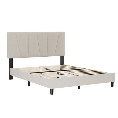 King Upholstered Platform Bed Frame - Full Size Modern Linen Headboard with Heavy Duty Metal Frame & Wood Slat Support, No Box Spring Needed,