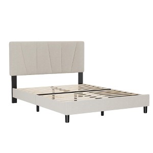 King Upholstered Platform Bed Frame - Full Size Modern Linen Headboard with Heavy Duty Metal Frame & Wood Slat Support, No Box Spring Needed, - 1 of 4