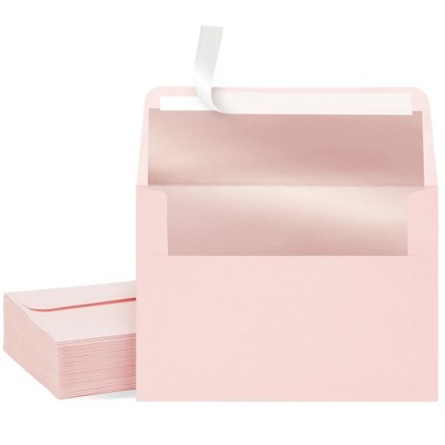 Best Paper Greetings 50 Pack Pink A7 Envelopes, 5x7 Size for Mailing Wedding Invitations, Greeting Cards, Rose Gold Foil Lining, Peel & Stick Seal