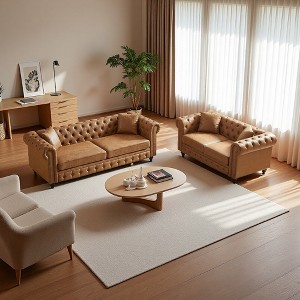 113" Tech Fabric Chesterfield 3+2 Seater Sofa Set with Rolled Arms & Button Tufted - 1 of 4