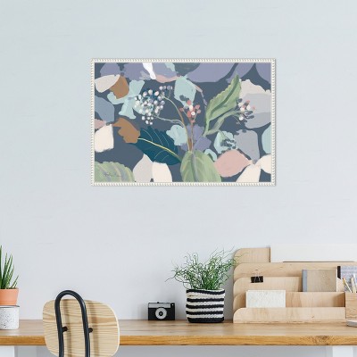 Floral Abstract Botanical Print on Canvas with White Frame