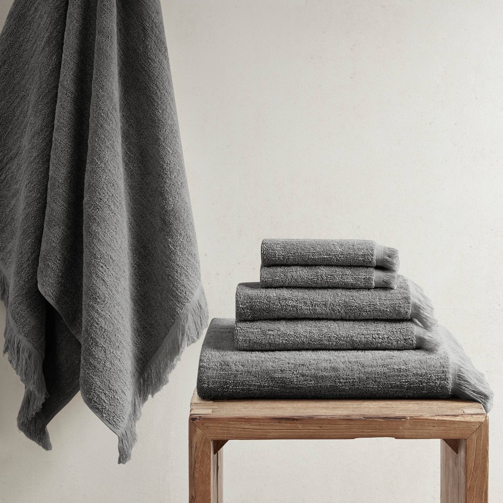 Photos - Towel 6pc Rhett Cotton Dobby Slub  Set Charcoal - Ink+Ivy
