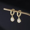 Sterling Silver CZ Hoop Earrings Drop for Women Teens Sparkly Teardrop Huggie Earrings Simulated Diamond Earrings - 3 of 4