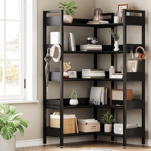 5 Tier Convertible Corner Book Shelf, Modern Industrial Bookcase, l Shaped Storage Display Shelf for Home Office, Living Room, Office - 1 of 4