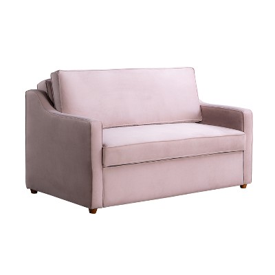 Mauve Velvet Full Sleeper Loveseat with Wood Legs