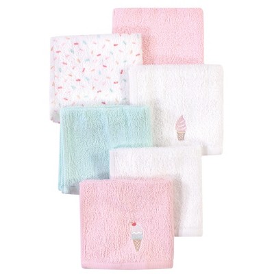 Hudson Baby Infant Girl Super Soft Cotton Washcloths, Ice Cream, One Size