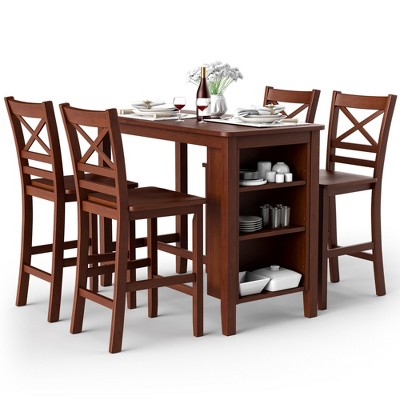 Costway 5pcs Counter Height Pub Dining Table Set W Storage Shelves 4 Bar Chairs Target