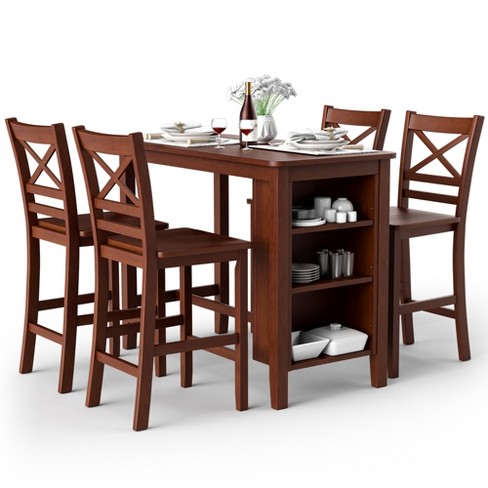 Costway 5PCS Counter Height Pub Dining Table Set w/ Storage Shelves&4 Bar Chairs - image 1 of 4