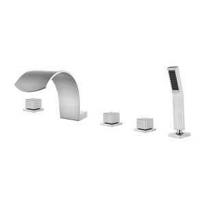 Cobbe Bathroom Tub Faucet Set with 2 Switches, 1 Diverter Knob, 3.74-Inch Wide Waterfall Spout and Hand Shower 5-Hole InstallationBrushed Nickel - 1 of 4