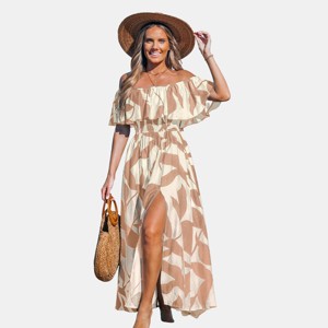 Women's Off-Shoulder Ruffle Smoked Waist Printed Maxi Dress - Cupshe - 1 of 4
