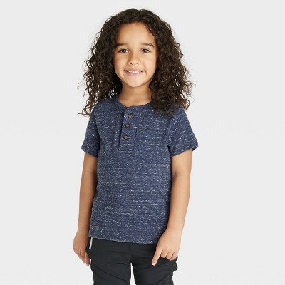 Toddler Boys' Short Sleeve Henley T-Shirt - Cat & Jack™ Heather Navy Blue 12M