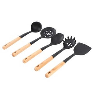 Oster Marion 5 Piece Silicone and Wood Kitchen Tool Set in Black - 1 of 4