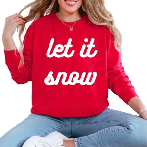 Simply Sage Market Let It Snow Bold Cursive Garment Dyed Long Sleeve - M - Red - 1 of 4